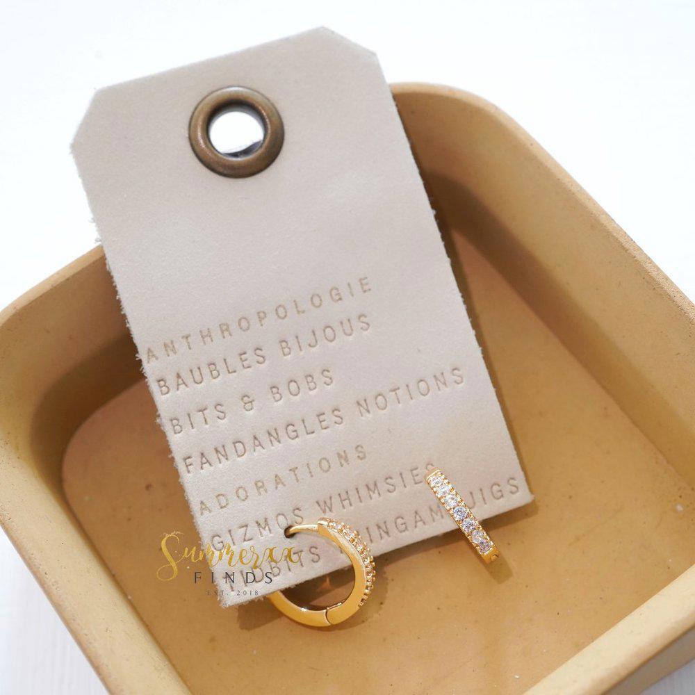 Anthropologie Pave Huggie Hoop Earrings Gold